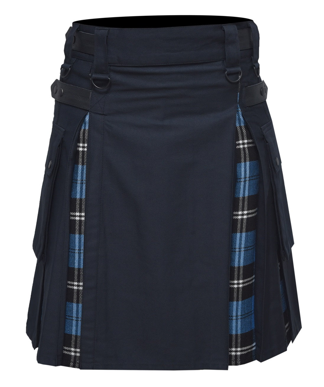 Men's Blue Ramsay Tartan Hybrid Kilt with Cargo Pockets, Utility Kilt