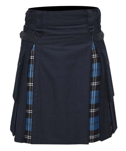 Men's Blue Ramsay Tartan Hybrid Kilt with Cargo Pockets, Utility Kilt