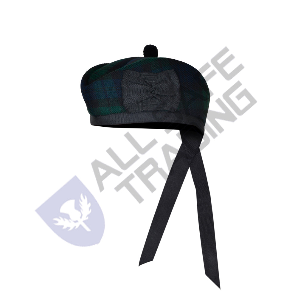 Scottish Black Watch Glengarry Hat with Red Pompom