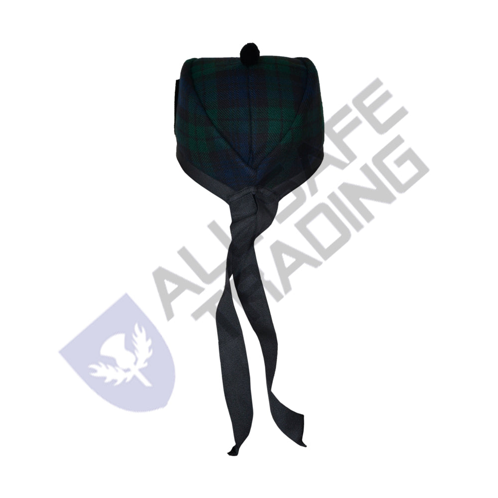 Scottish Black Watch Glengarry Hat with Red Pompom