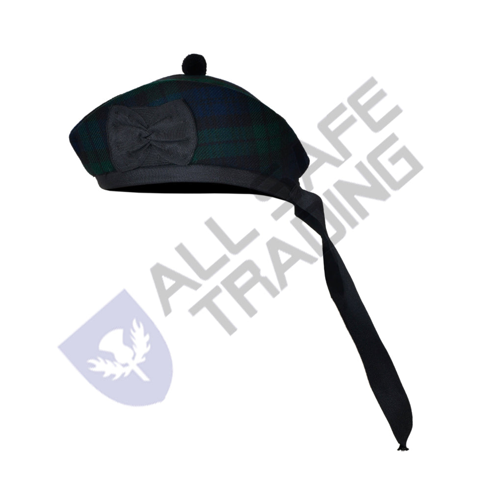 Scottish Black Watch Glengarry Hat with Red Pompom