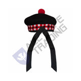 Scottish Black Wool Blended Balmorals Dice Hat With Red Pompom on Top