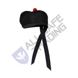 Scottish Black Wool Glengarry Hat with Red Pompom