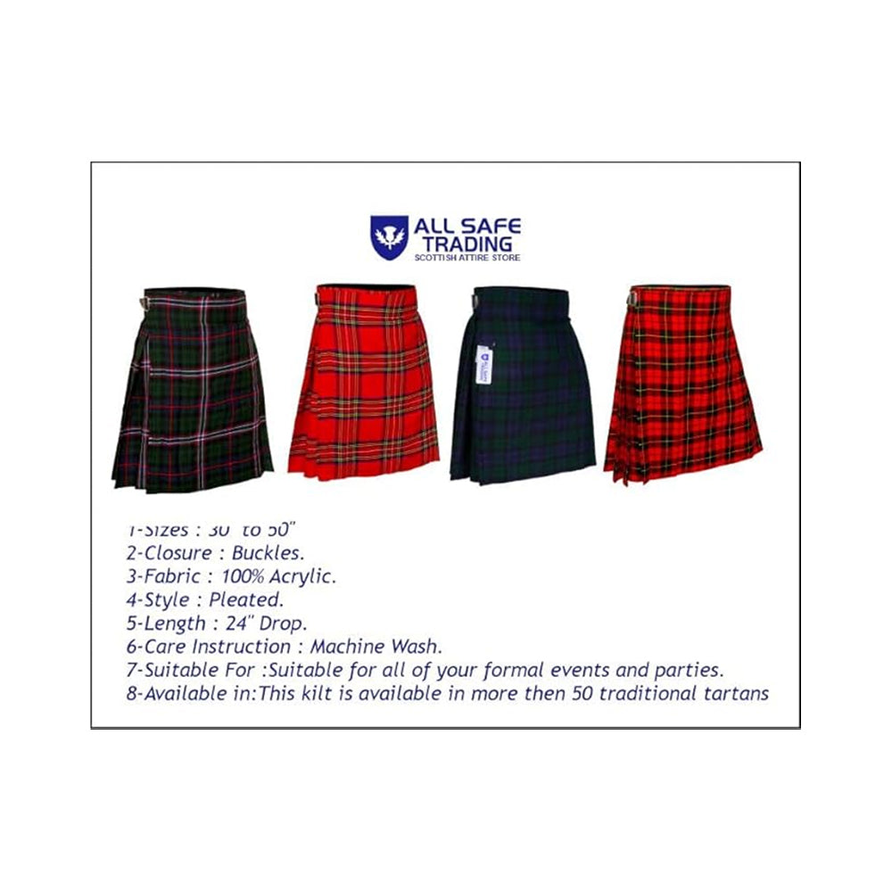 Authentic Scottish Men's Tartan Kilts - Highland Light Weight Value Kilt Embrace Your Heritage with Comfort Scottish National Tartan Kilt