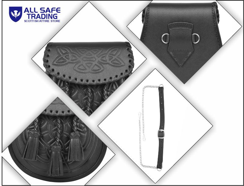Premium Leather Sporran for Men - Ideal Kilt Accessories for Men, Scottish Kilt Sporran with Chain Belt Art # 5