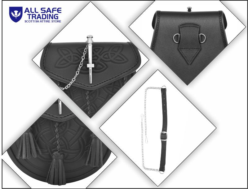 Premium Leather Sporran for Men - Ideal Kilt Accessories for Men, Scottish Kilt Sporran with Chain Belt Art # 10
