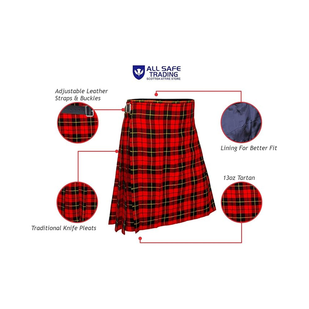 Authentic Scottish Men's Tartan Kilts - Highland Light Weight Value Kilt Embrace Your Heritage with Comfort Wallace Tartan Kilt
