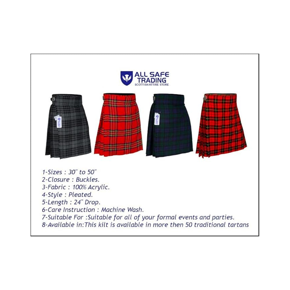 Authentic Scottish Men's Tartan Kilts - Highland Light Weight Value Kilt Embrace Your Heritage with Comfort Wallace Tartan Kilt