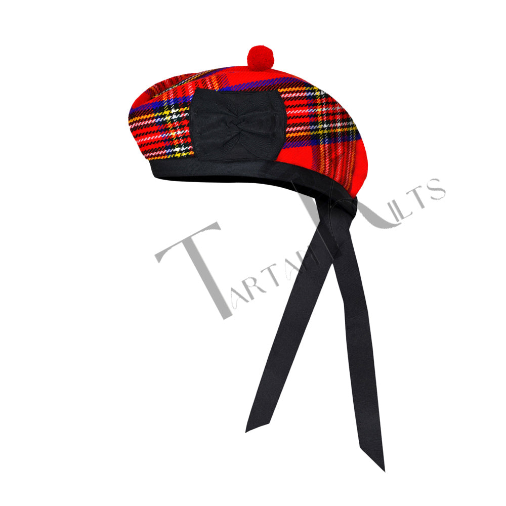 Scottish Royal Stewart Glengarry Hat with Red Pompom