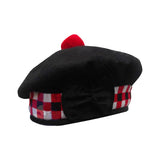 Scottish Black Wool Blended Balmorals Dice Hat With Red Pompom on Top