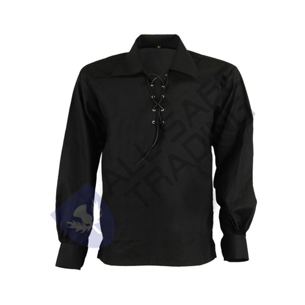 Scottish Boys Ghillie Kilt Shirt Black Jacobite Jacobean Shirt