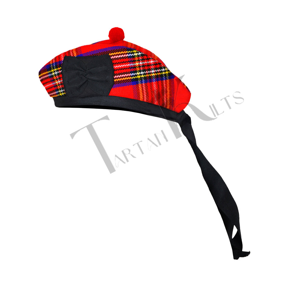 Scottish Royal Stewart Glengarry Hat with Red Pompom