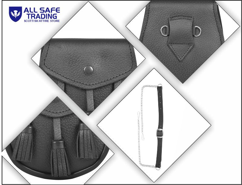 Premium Leather Sporran for Men - Ideal Kilt Accessories for Men, Scottish Kilt Sporran with Chain Belt Art # 1