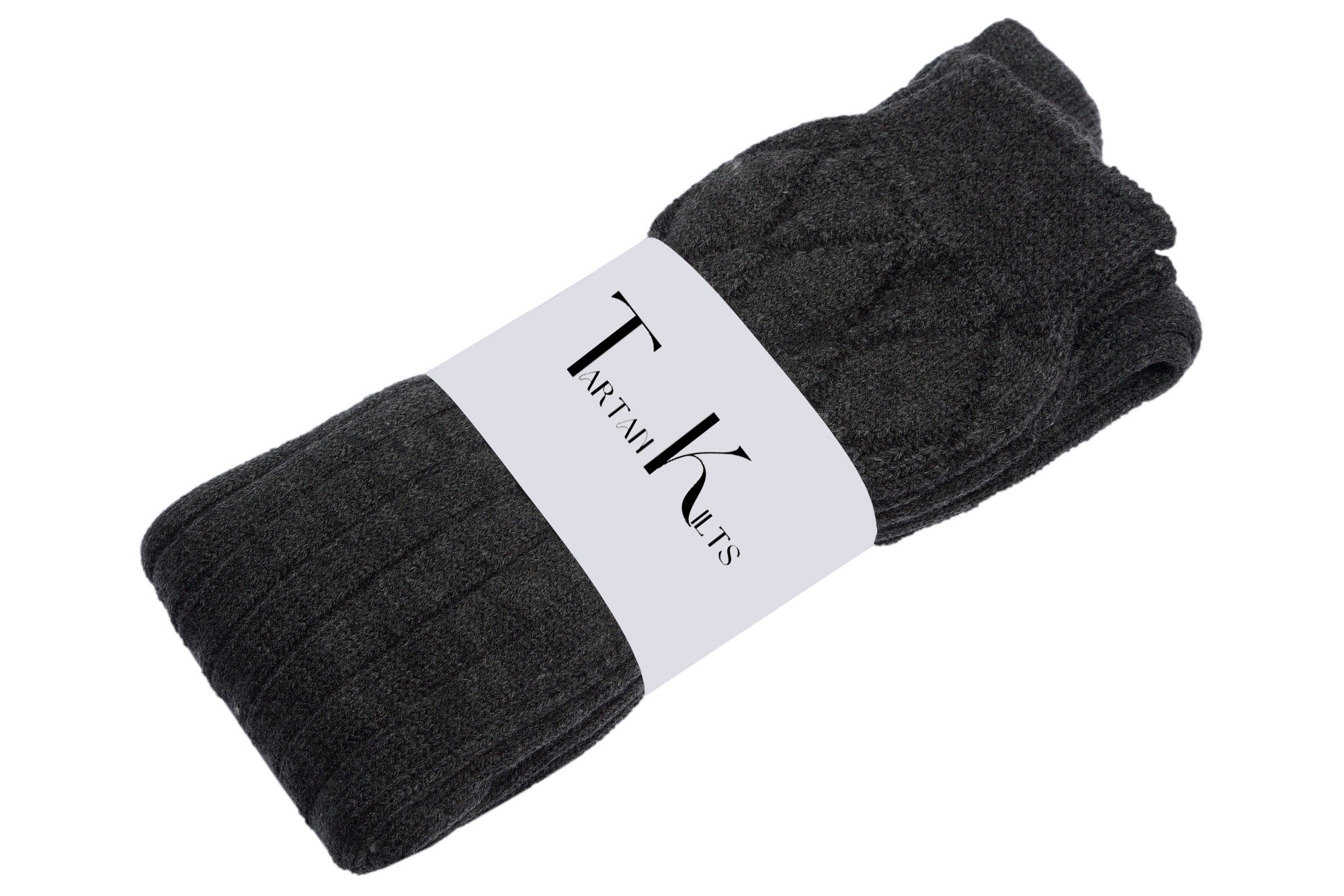 Scottish Square Kilt Hose for Men, Ribbed Socks for USA Shoe Sizes - Charcoal Grey