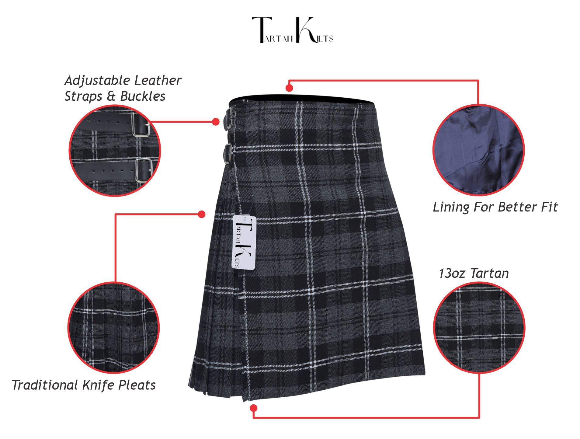 Men's 8 Yard Kilt for Men, Men's Deluxe Kilt, Scottish Tartan Kilt, Highland Wedding Kilt, Granite Kilt