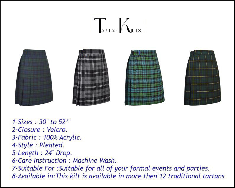 Mens Kilt for Sports, Our Golf Kilt Perfect for Traditional Scottish Clothing, Black Watch Tartan Kilt