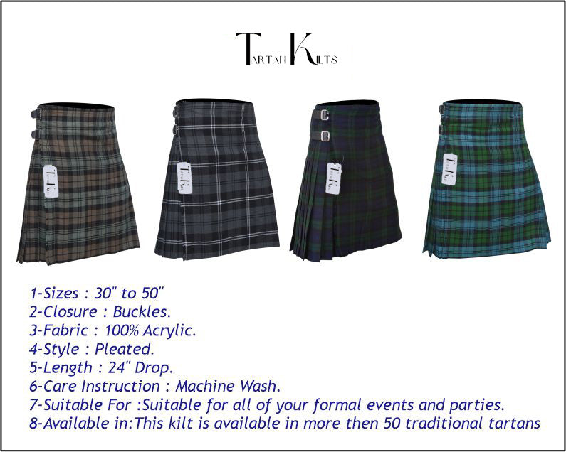 Men's 8 Yard Kilt for Men, Men's Deluxe Kilt, Scottish Tartan Kilt, Highland Wedding Kilt, Black Watch Weathered Kilt