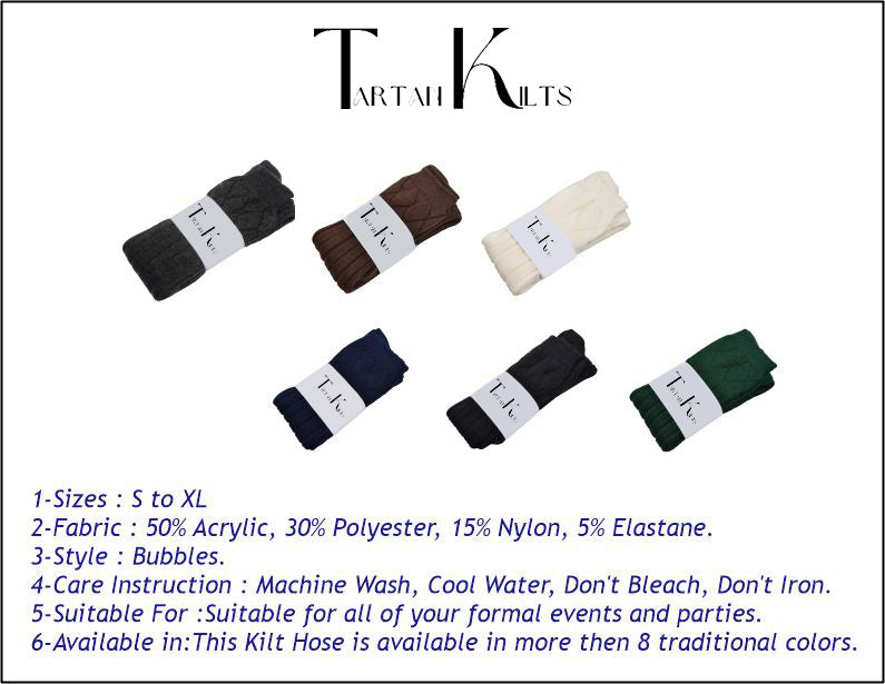 Scottish Square Kilt Hose for Men, Ribbed Socks for USA Shoe Sizes - White