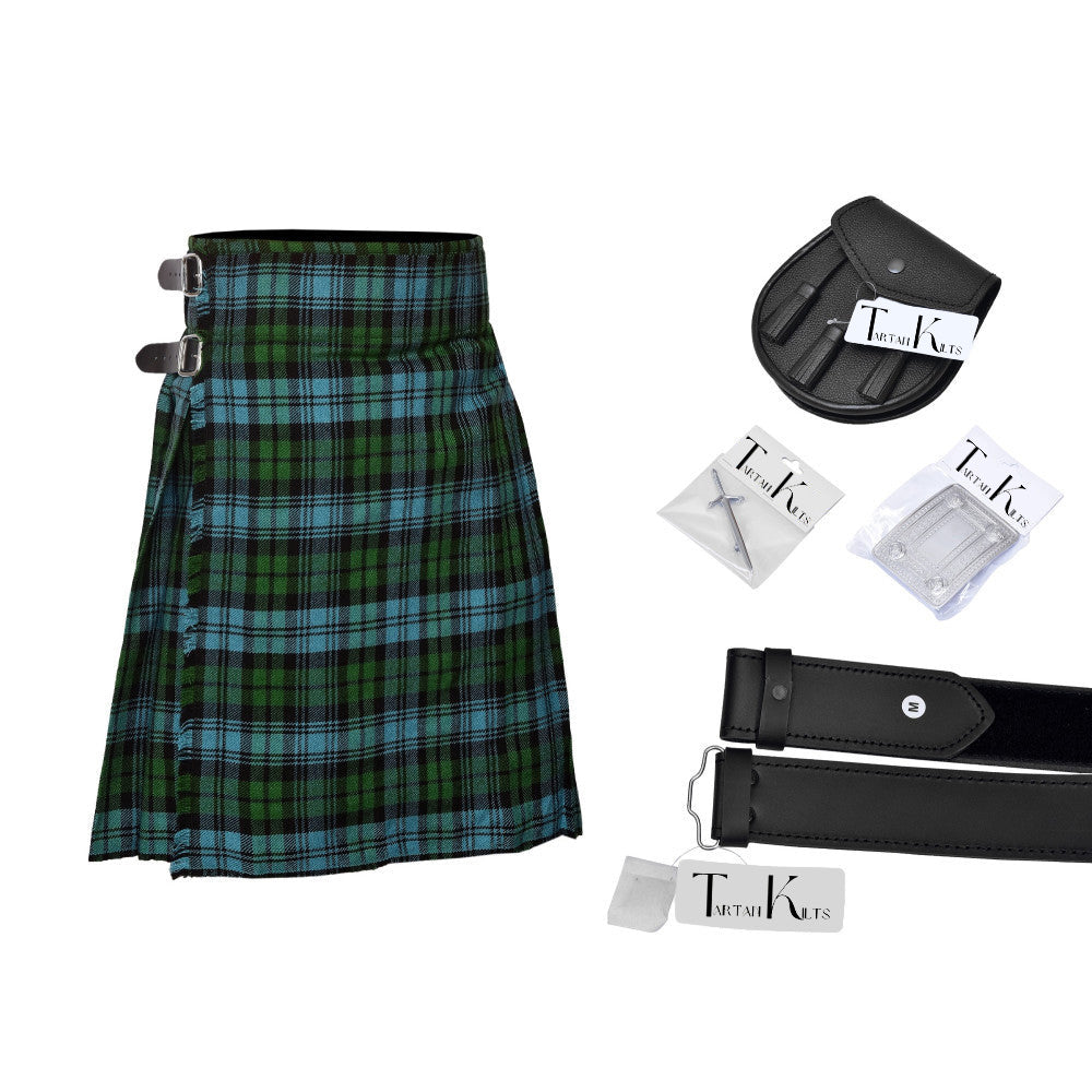 Men's Scottish 6 Piece Casual Kilt Outfit with Sporran, Campbell Ancient Tartan Kilt