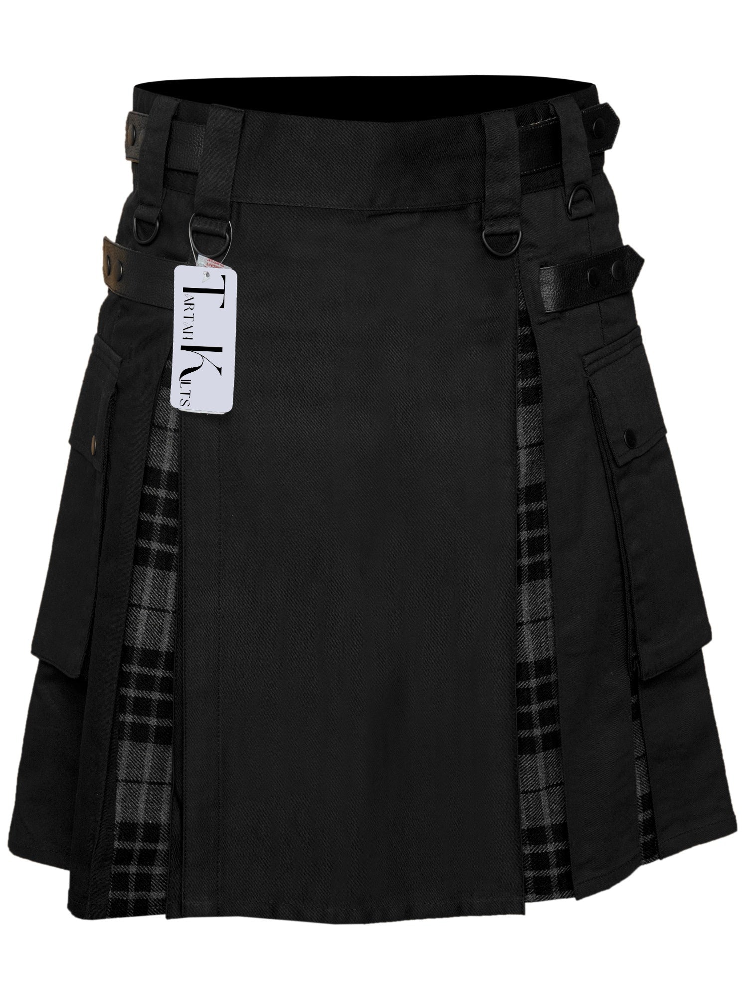 Men's Grey watch Tartan Hybrid Kilt with Cargo Pockets, Utility Kilt