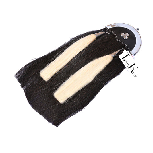 Scottish Military Long Horse Hair Sporran, Shamrock with 2 White Tassels