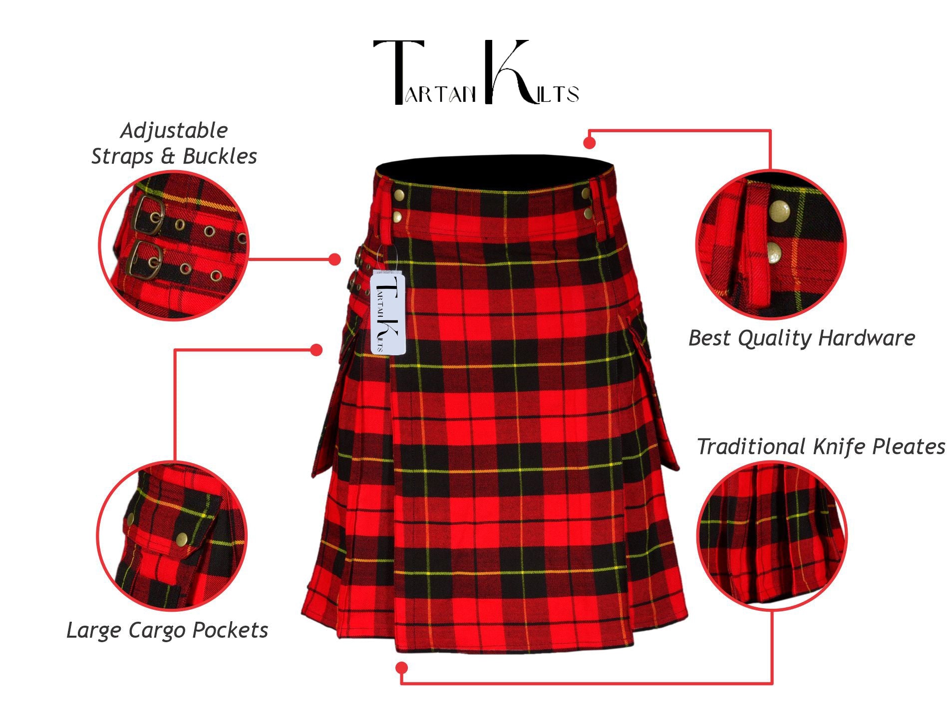 Scottish Men's Modern Wallace 16oz Tartan Pockets Utility Kilt, Cargo Kilt