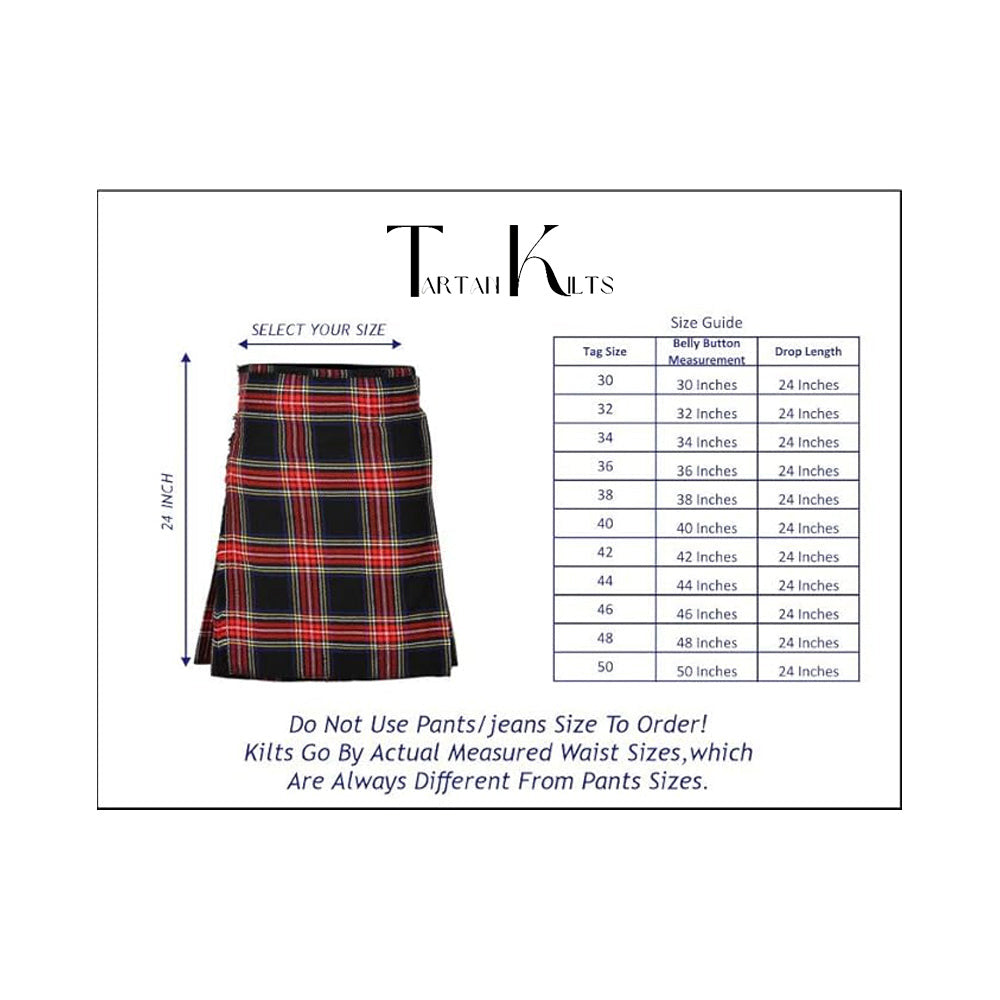 Authentic Scottish Men's Tartan Kilts - Highland Light Weight Value Kilt Embrace Your Heritage with Comfort Black Stewart Tartan Kilt