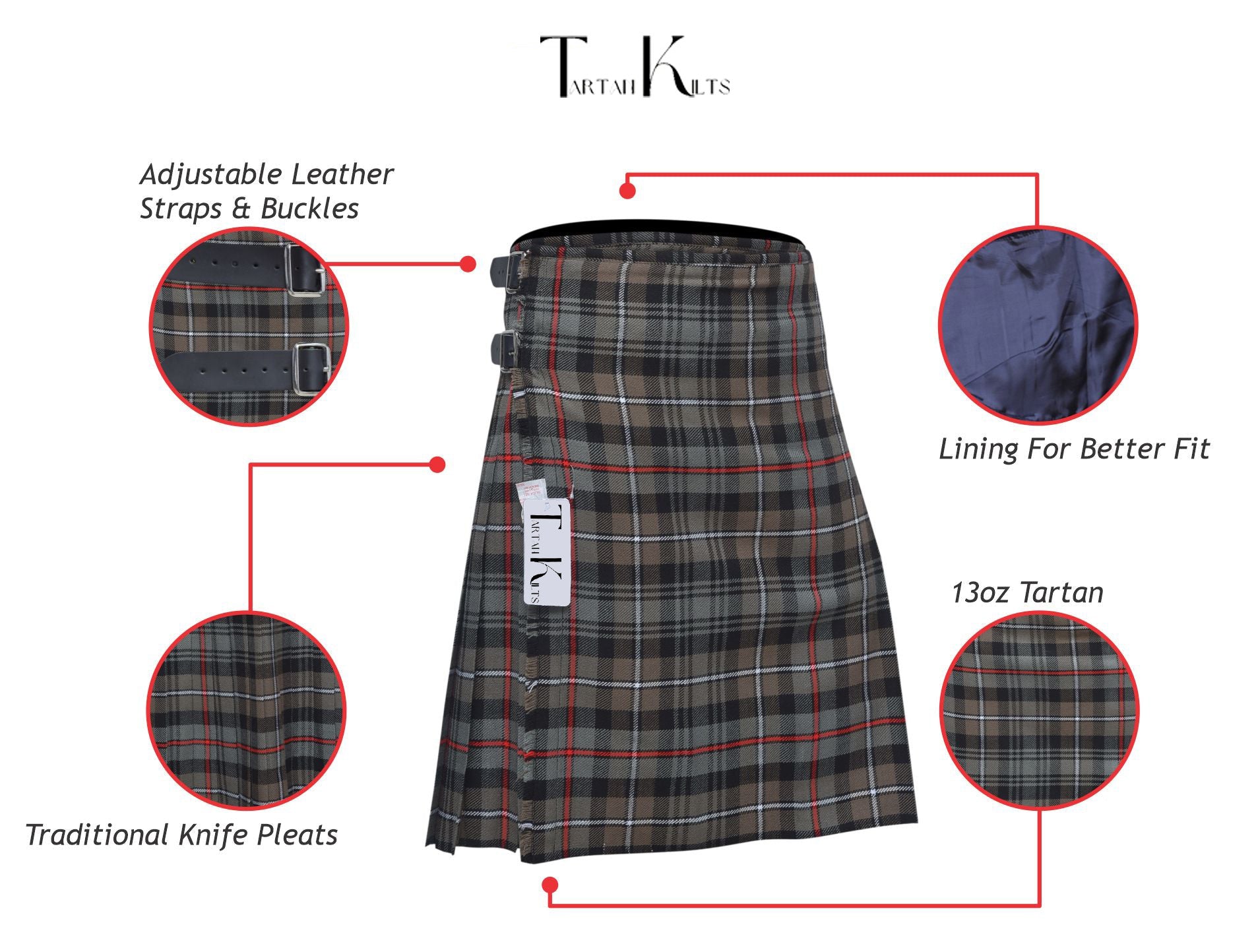 Men's 8 Yard Kilt for Men, Men's Deluxe Kilt, Scottish Tartan Kilt, Highland Wedding Kilt, Mackenzie Weathered Kilt