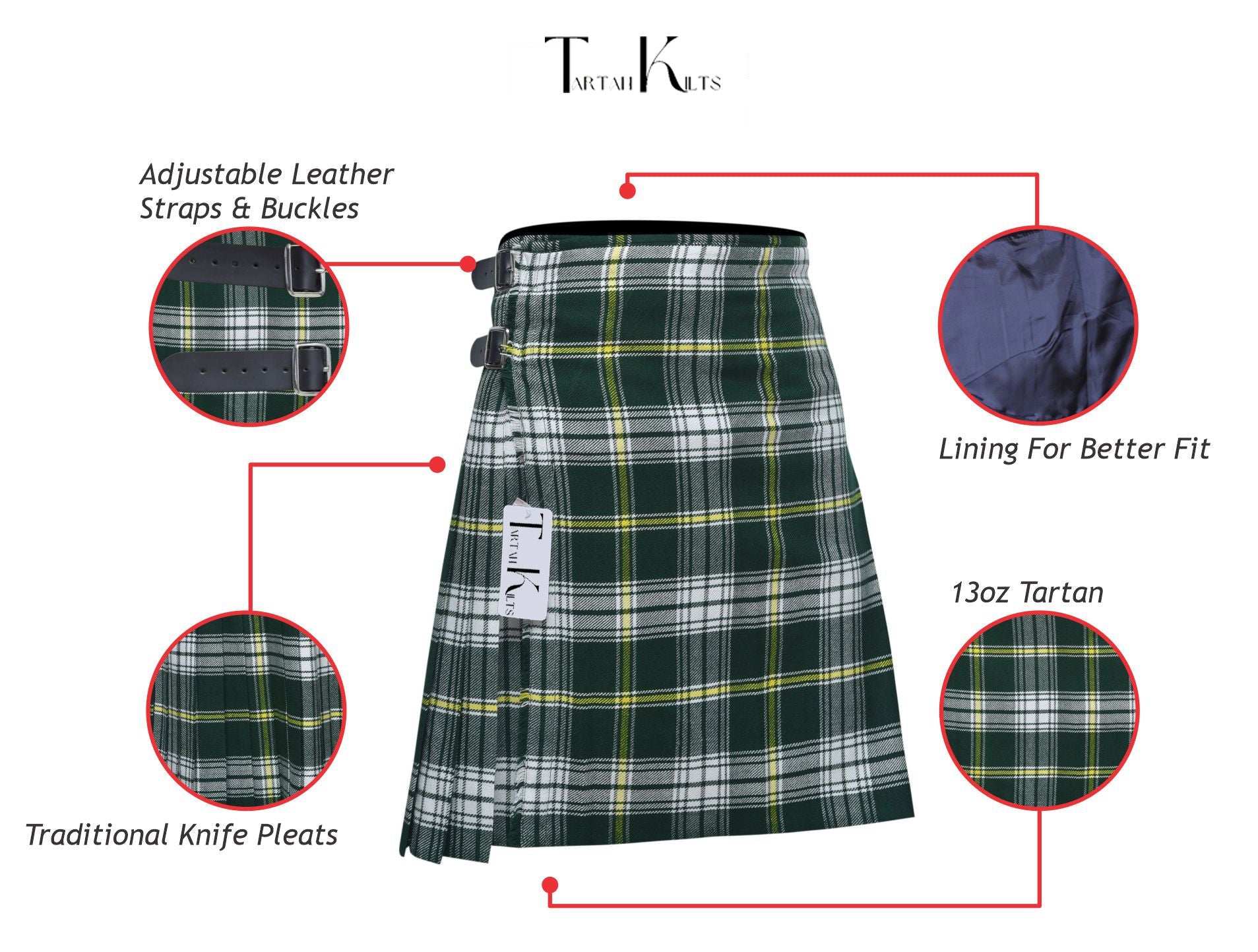 Men's 8 Yard Kilt for Men, Men's Deluxe Kilt, Scottish Tartan Kilt, Highland Wedding Kilt, St. Patrick Kilt