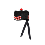 Scottish Black Wool Glengarry Dice Hat with Red Pompom