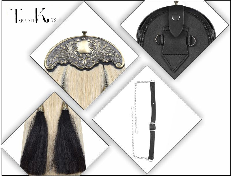 Premium Leather Sporran for Men - Ideal Kilt Accessories for Men, Scottish Kilt Sporran with Chain Belt Art # 11