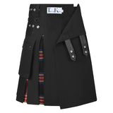 Men's Black Stewart Tartan Hybrid Kilt with Cargo Pockets, Utility Kilt