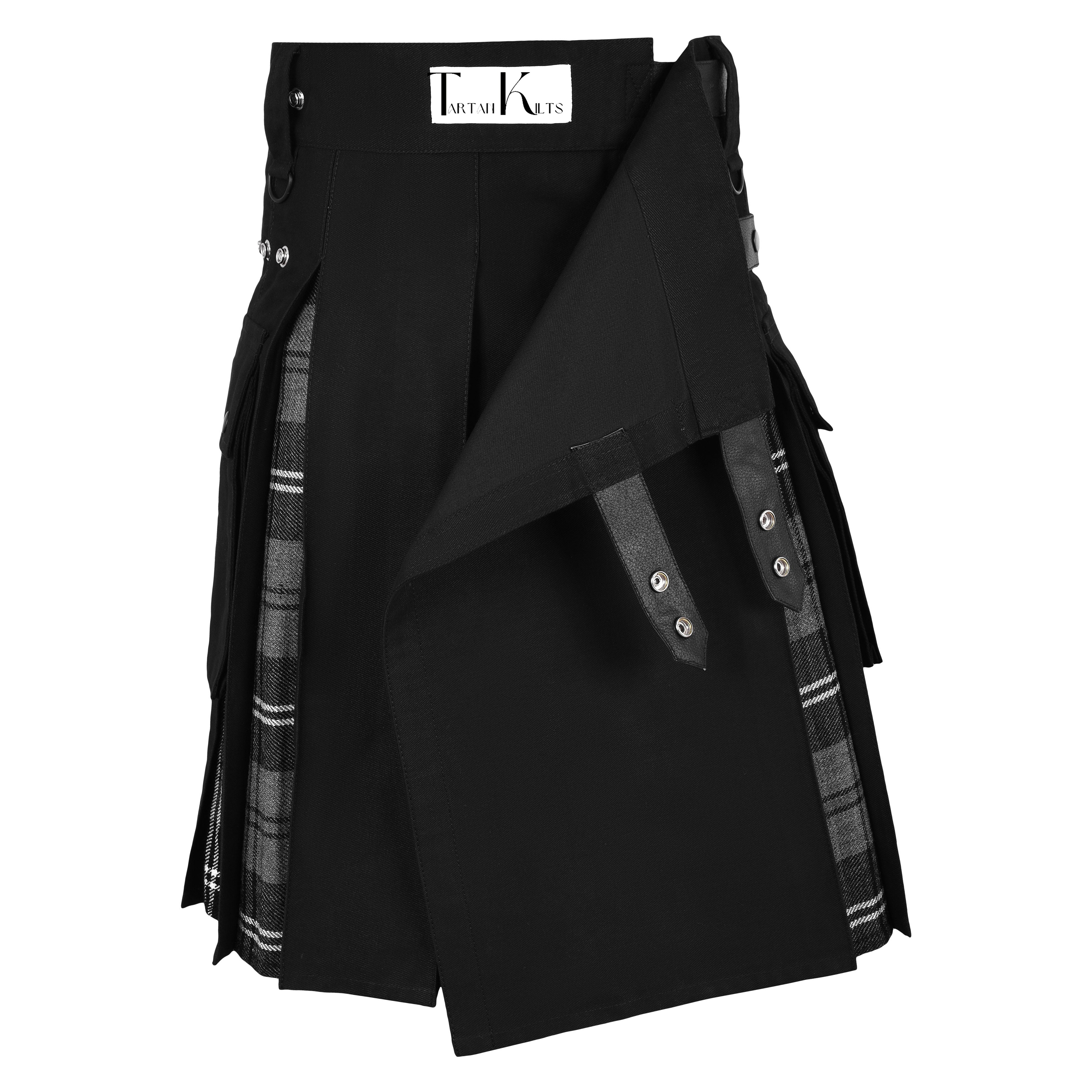 Men's Granite Tartan Hybrid Kilt with Cargo Pockets, Utility Kilt