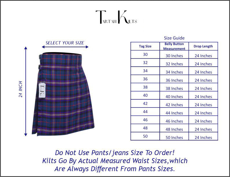 5 Yard Masonic Tartan Kilt sizes