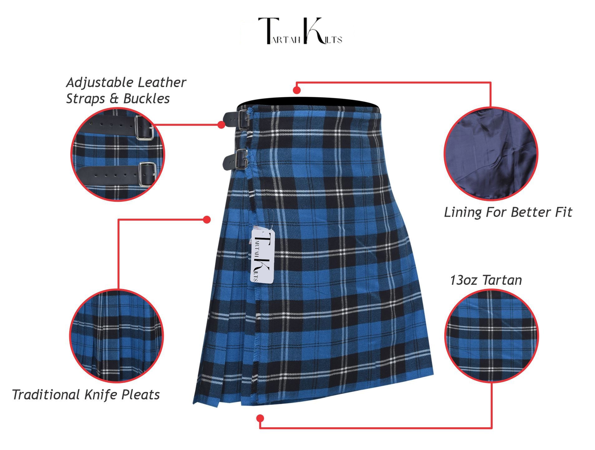 Men's 8 Yard Kilt for Men, Men's Deluxe Kilt, Scottish Tartan Kilt, Highland Wedding Kilt, Blue Ramsay Kilt