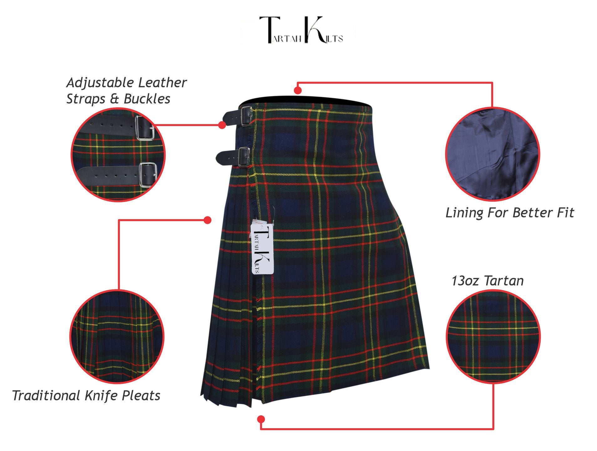 Men's 8 Yard Kilt for Men, Men's Deluxe Kilt, Scottish Tartan Kilt, Highland Wedding Kilt, Maclaren Kilt