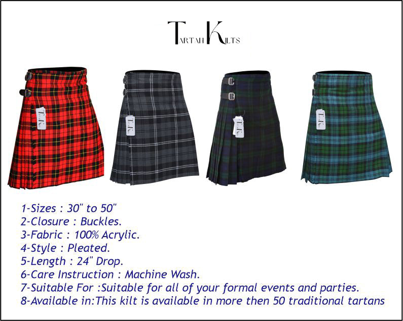 Men's 8 Yard Kilt for Men, Men's Deluxe Kilt, Scottish Tartan Kilt, Highland Wedding Kilt, Wallace Kilt