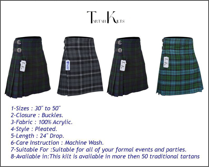 Men's 8 Yard Kilt for Men, Men's Deluxe Kilt, Scottish Tartan Kilt, Highland Wedding Kilt, Scottish National Kilt