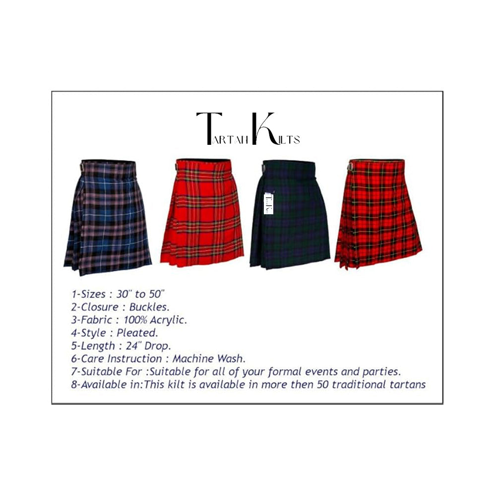 Authentic Scottish Men's Tartan Kilts - Highland Light Weight Value Kilt Embrace Your Heritage with Comfort Pride of Scotland Tartan Kilt