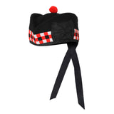 Scottish Black Wool Glengarry Dice Hat with Red Pompom