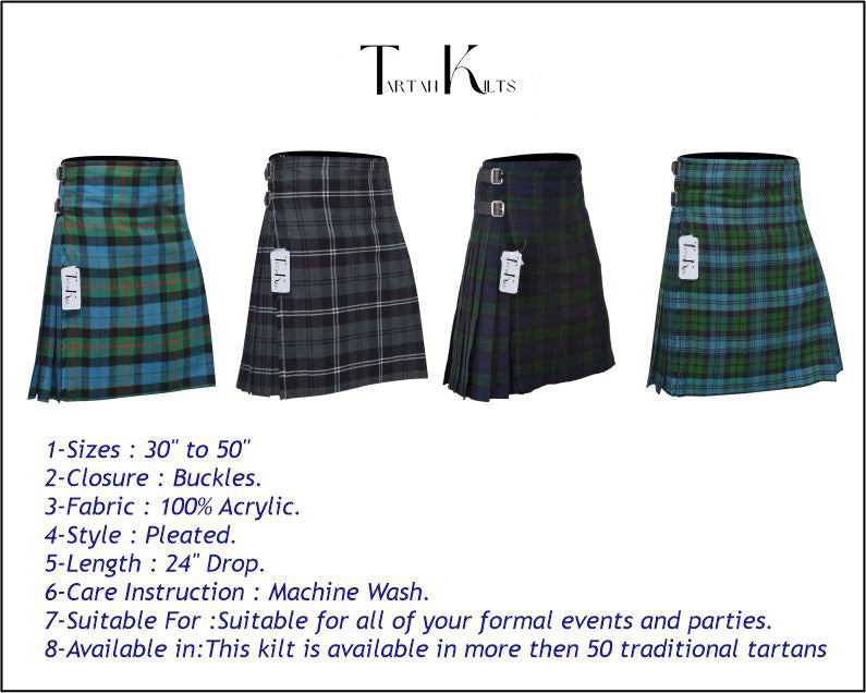 Men's 8 Yard Kilt for Men, Men's Deluxe Kilt, Scottish Tartan Kilt, Highland Wedding Kilt, Gunn Ancient Kilt