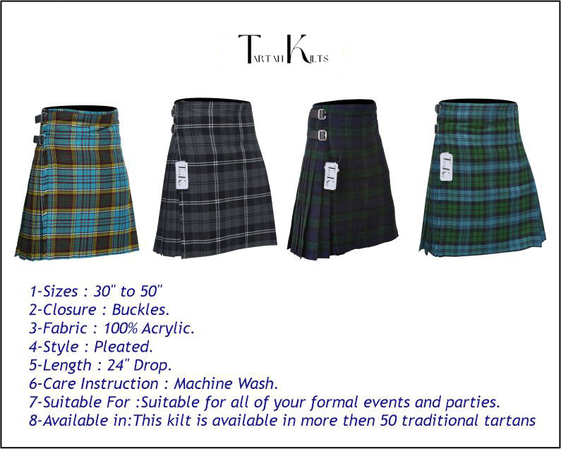 Men's 8 Yard Kilt for Men, Men's Deluxe Kilt, Scottish Tartan Kilt, Highland Wedding Kilt, Anderson Kilt