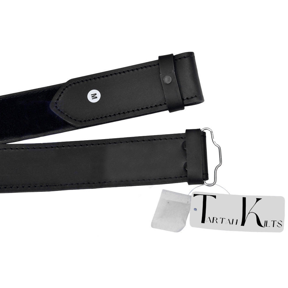 Scottish Black Plain leather Kilt Belt