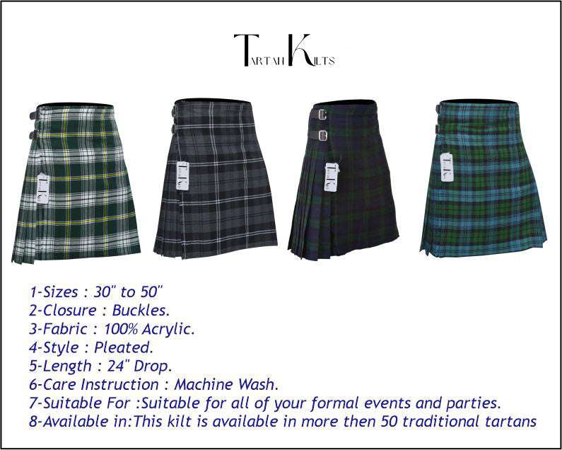 Men's 8 Yard Kilt for Men, Men's Deluxe Kilt, Scottish Tartan Kilt, Highland Wedding Kilt, St. Patrick Kilt
