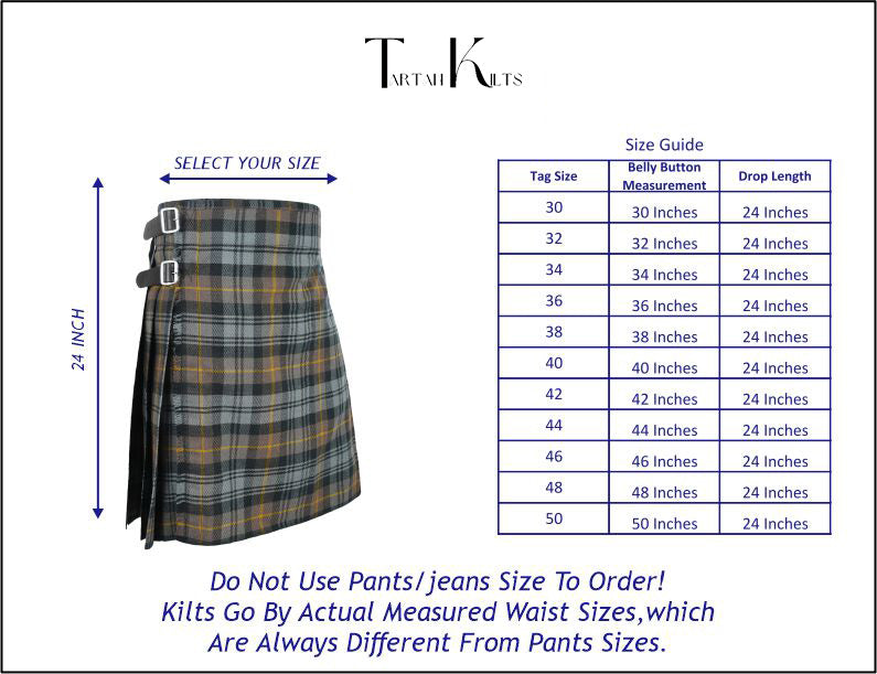 5 yard Gordon Weathered Tartan Kilt sizes