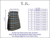 5 yard Gordon Weathered Tartan Kilt sizes