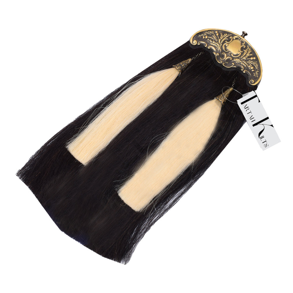 Scottish Military Long Horse Hair Sporran, Antique Cantle with 2 White Tassels