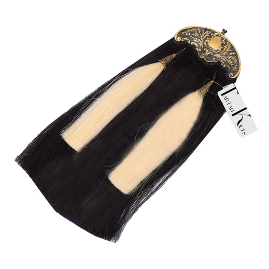 Scottish Military Long Horse Hair Sporran, Antique Cantle with 2 White Tassels