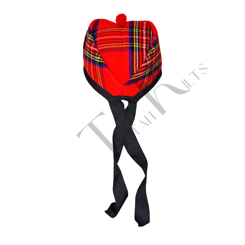 Scottish Royal Stewart Glengarry Hat with Red Pompom