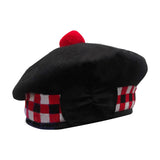 Scottish Black Wool Blended Balmorals Dice Hat With Red Pompom on Top
